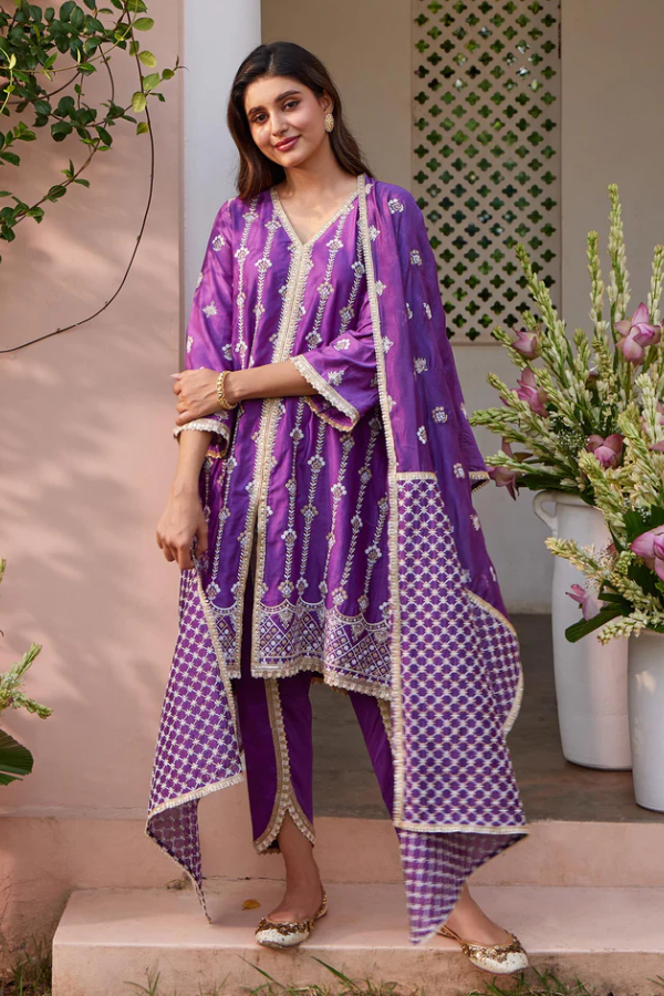 Mulmul Pima Suvasi Purple Kurta set