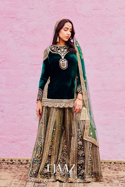 Ejaaz Couture Green embroidered sharara set