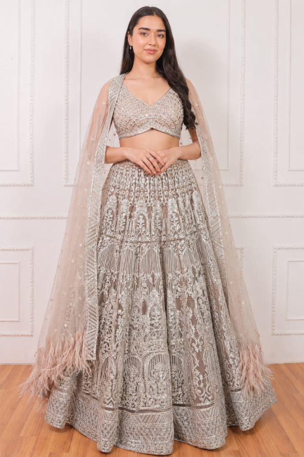Nude Net foil Bridal Lehenga set
