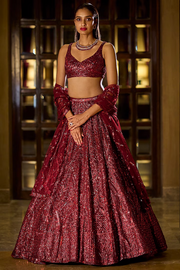 Seema Gujral Maroon Sequins Lehenga