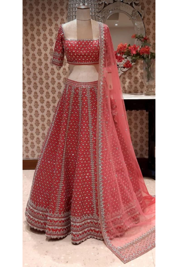 Buy Red Raw Silk Dupatta Organza Hayaat Floral Print Bridal Lehenga Set For  Women by Anushree Reddy Online at Aza Fashions.