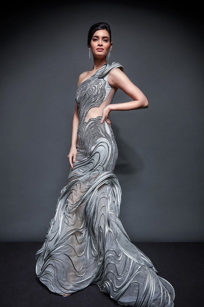 Gaurav Gupta River Grey Wave Sculpture Gown