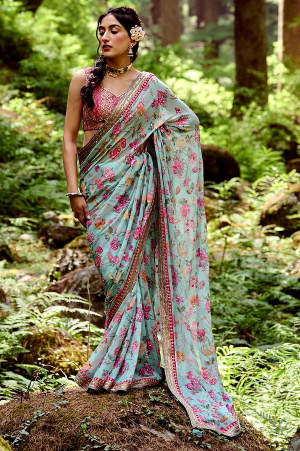 PAULMI & HARSH Jungle Print Hand Highlighted Saree