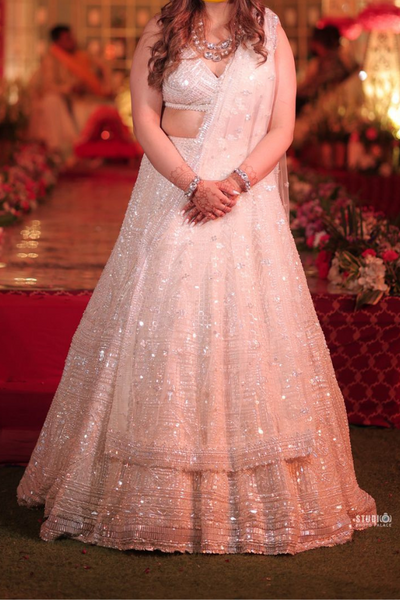 Seema gujral White Sequin Lehenga Set