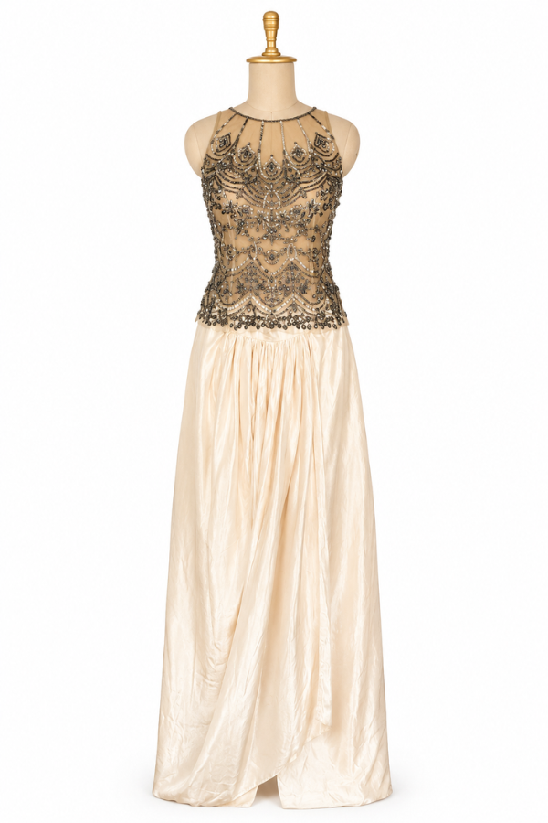 Jade By Monica & Karishma Champagne Embellished top with flowing skirt
