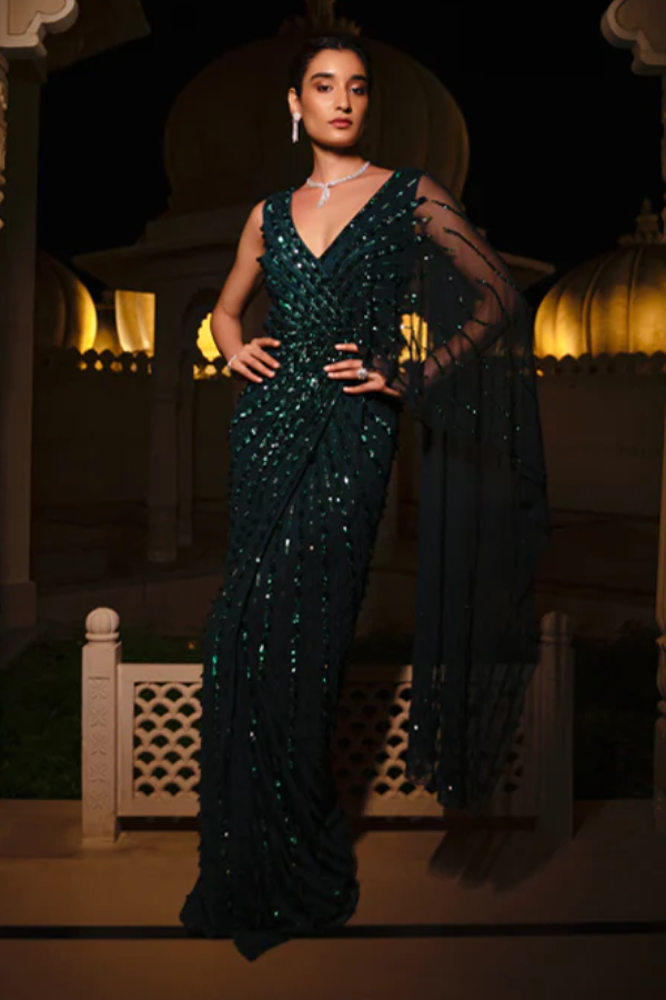 embellished Saree Gown Kuro Clothing India