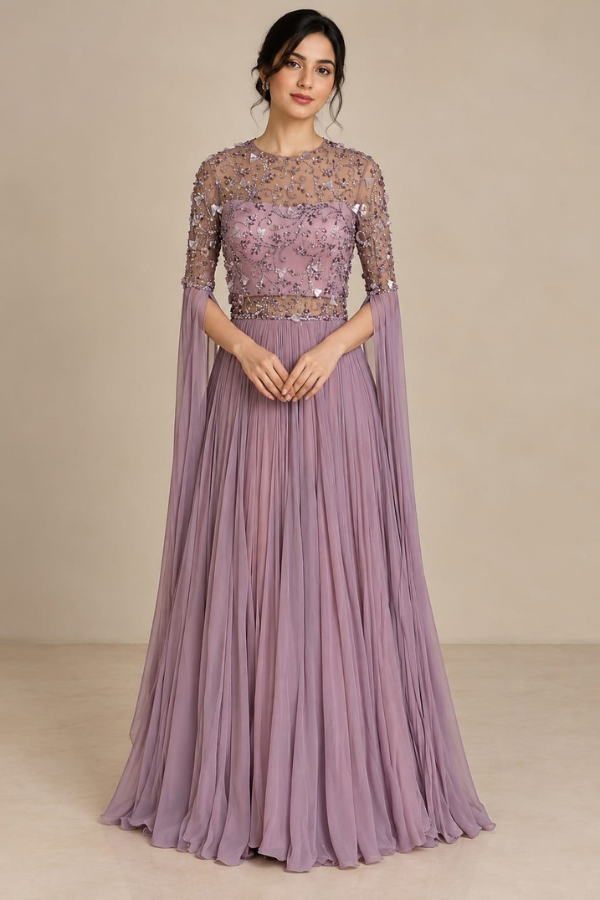 lavender crystal cascade gown