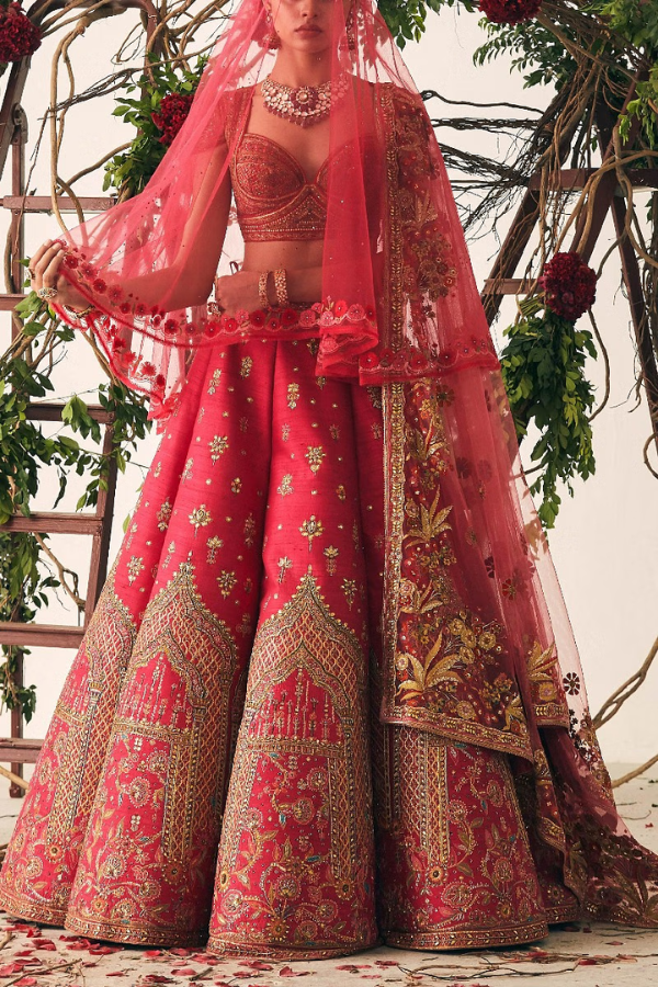 SULAKSHANA MONGA Red bridal kalidar lehenga set