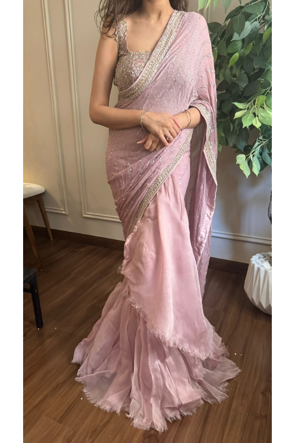 Anushree reddy PINK CHIFFON SAREE SET