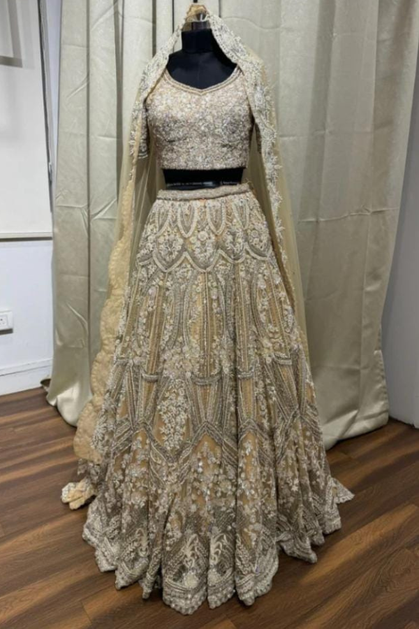 Beige Embroidered heavy lehenga set