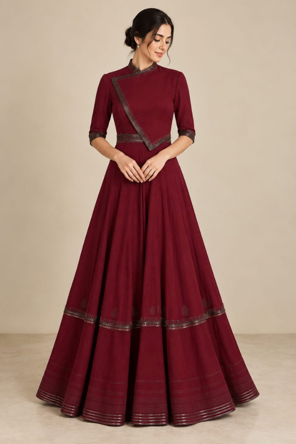Burgundy heritage anarkali gown