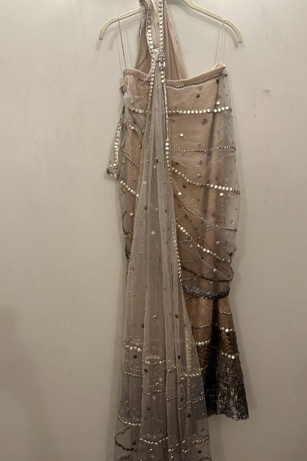 Tarun Tahiliani beige embellished saree