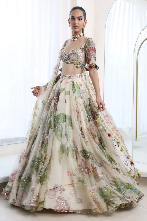 Mahima mahajan ivory organza lehenga