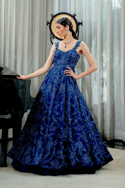 Varun Chakkilam Sapphire blue floral gown