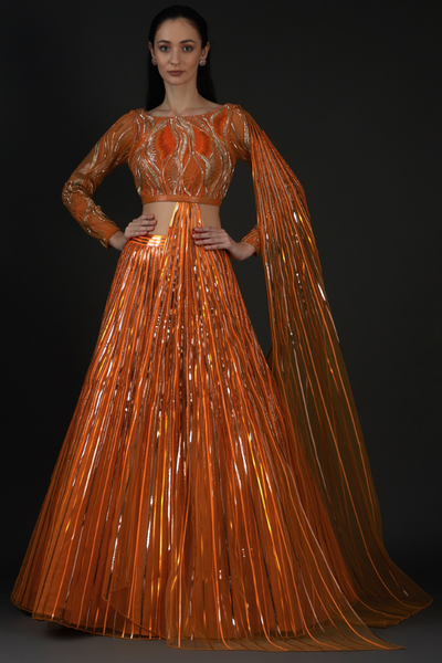 AMIT AGGARWAL Neon Orange  lehenga Set