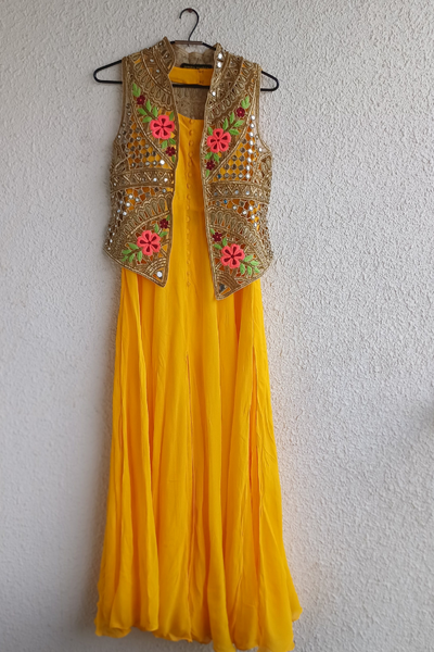 Arpita mehta Mango yellow gown with mirror work jacket