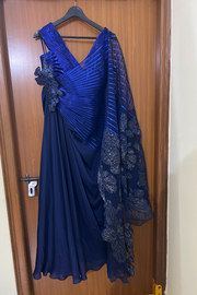 Amit aggarwal blue Pre-Stitched Saree Set