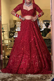 surabhi chopra red embellished lehenga