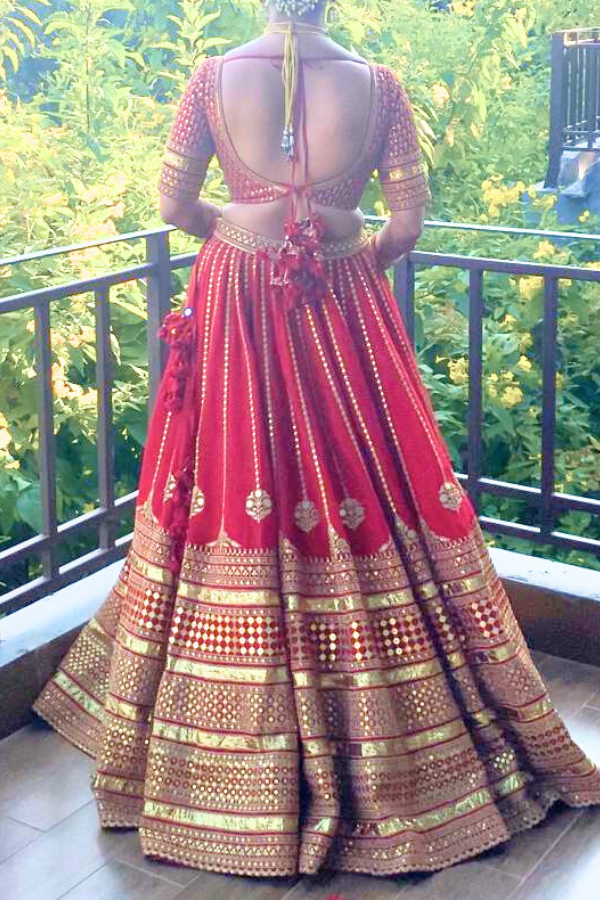 Sabyasachi red bridal embroidered lehenga