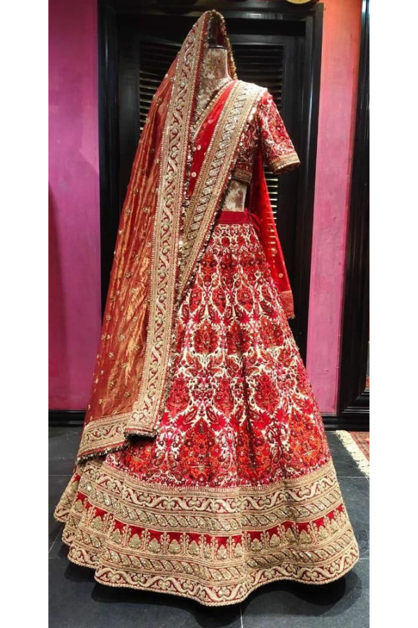 Bridal lehenga red and golden with price 2025