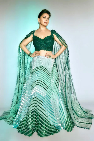 Amit Aggarwal Emerald Green Embroidered Lehenga Set