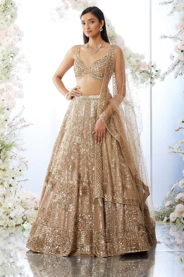 Seema Gujral Biscotti Gold Sequin Lehenga Set