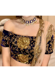 Gazal Gupta blue velvet lehenga