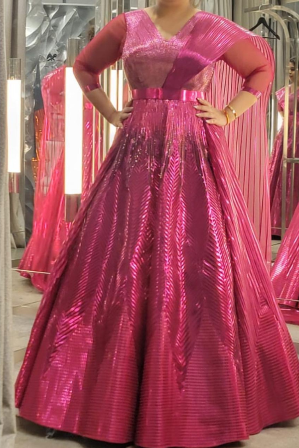 Amit Aggarwal pink winged gown