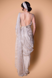 Tarun Tahiliani Ivory pre-draped saree gown