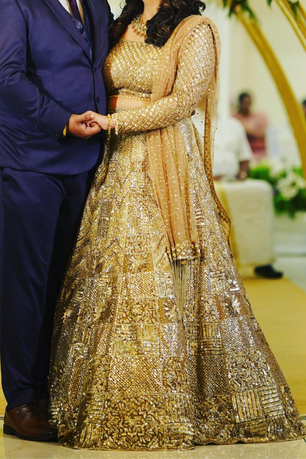 Seema Gujral Biscotti Gold Sequin Lehenga Set