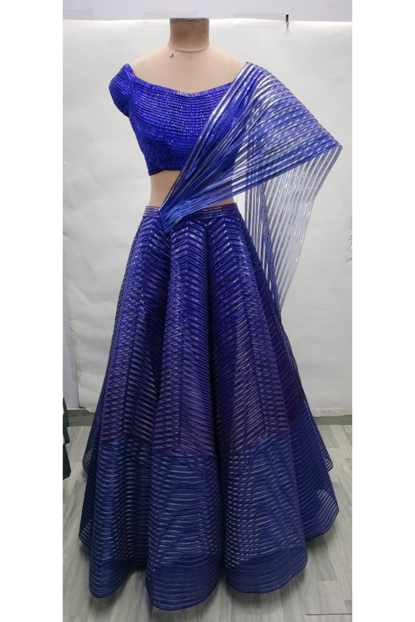 Amit Aggarwal blue striped lehenga