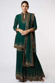 NAKUL SEN Emerald Green Embroidered Sharara Set