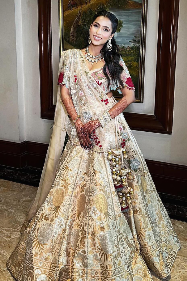 Gazal Gupta ivory banarasi lehenga