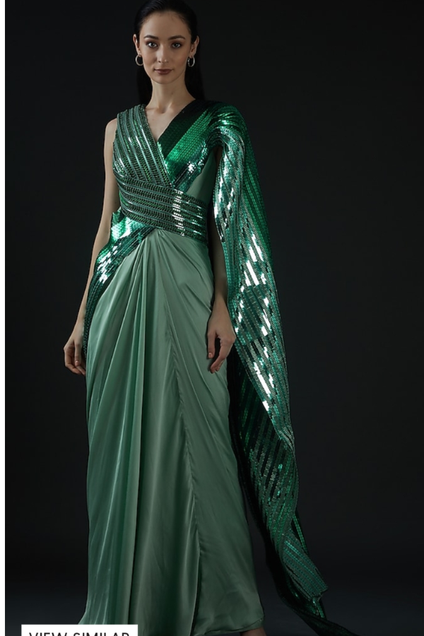 Amit aggarwal green saree gown