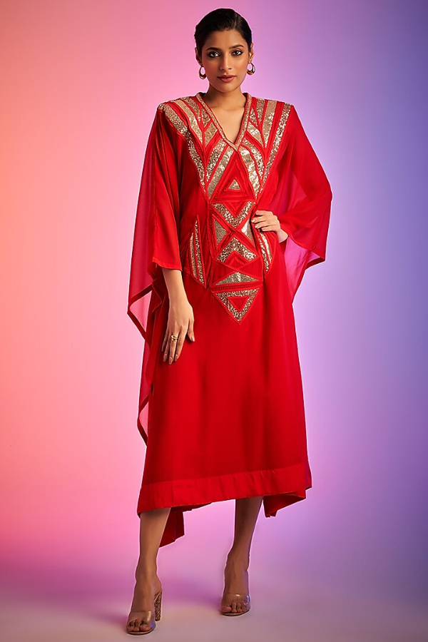 Gulabo By Abu Sandeep Red Embroidered Kaftan