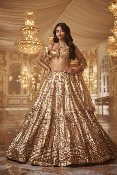 Seema Gujral Antique Gold Lehenga Set