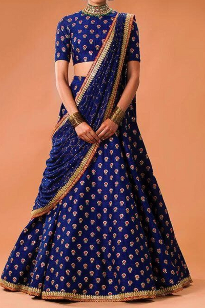 Sabyasachi Blue raw silk embroidered lehenga