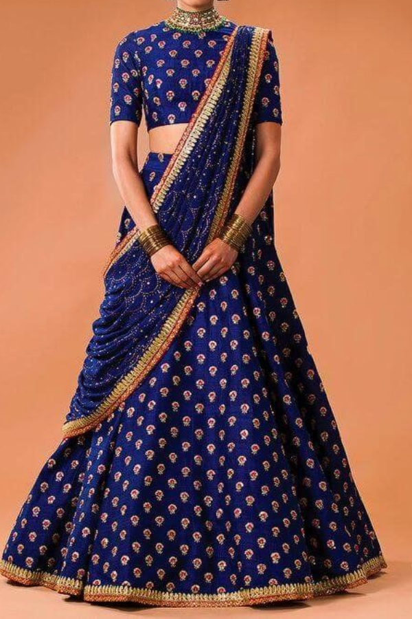 Sabyasachi Blue raw silk embroidered lehenga Kuro Clothing India