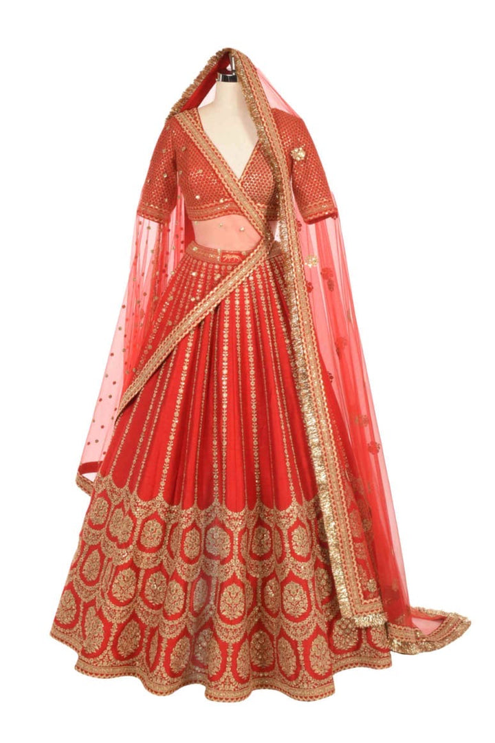 Sabyasachi Red & Gold Embroidered Bridal Lehenga Set