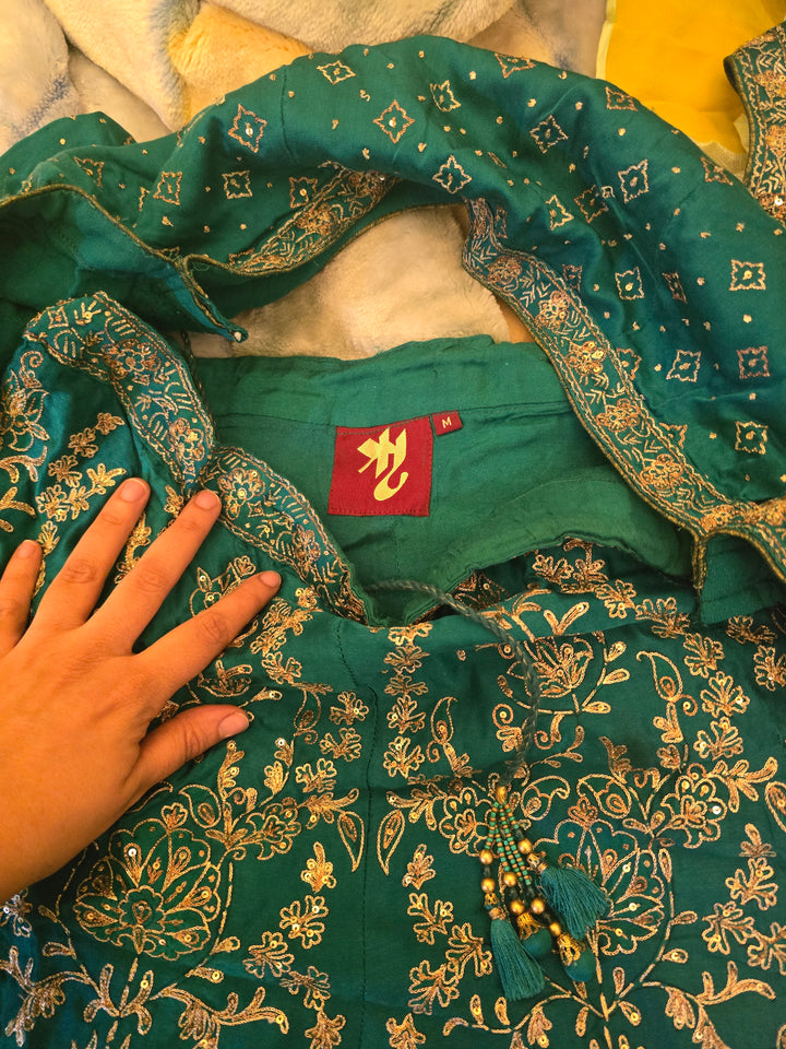 Ritu Kumar Emerald Usbeg Ari Lehenga Set