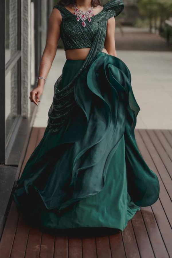 Emerald green stretch bodycon gown by Gaurav Gupta | Cocktail gowns, Gowns,  Designer dresses indian