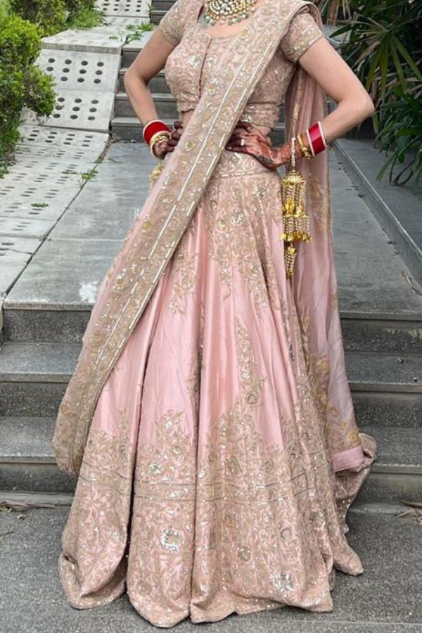 Indian Wedding Saree - Net Pink Lehenga with same choli adorned with  embroidered, resham, thread, zircon work. . . Price: US$: 256.20 . .  Product Code: 1691853 . . #indianweddingsaree #lehengacholi #weddingdress  #sequencework #indiandress ...