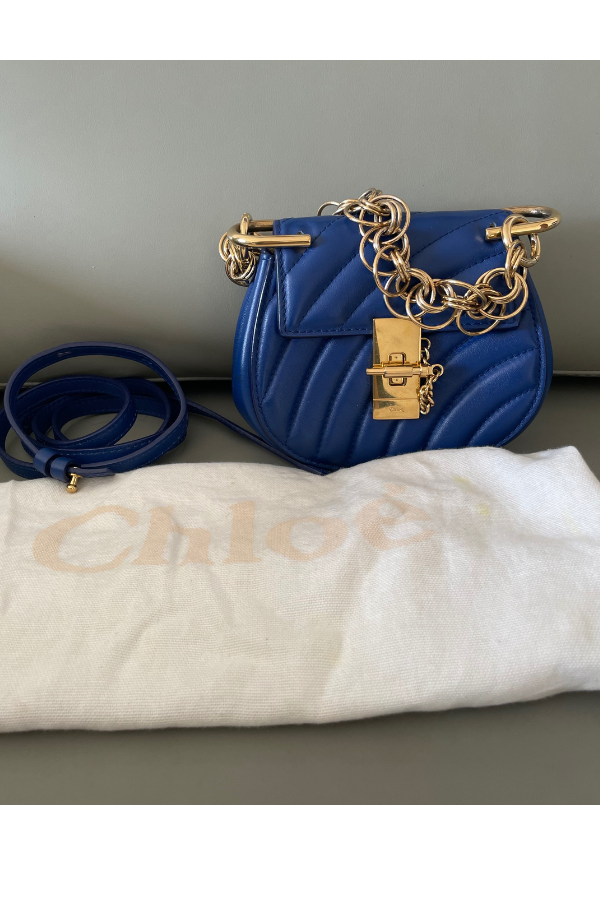 Chloe Blue Leather Mini Drew Bijou Crossbody Bag