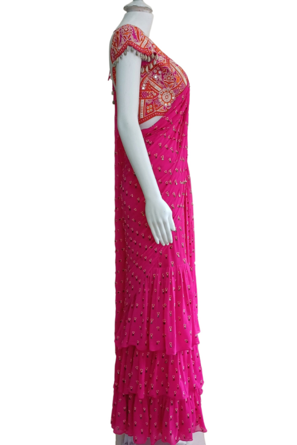 Hot pink pre stitched saree