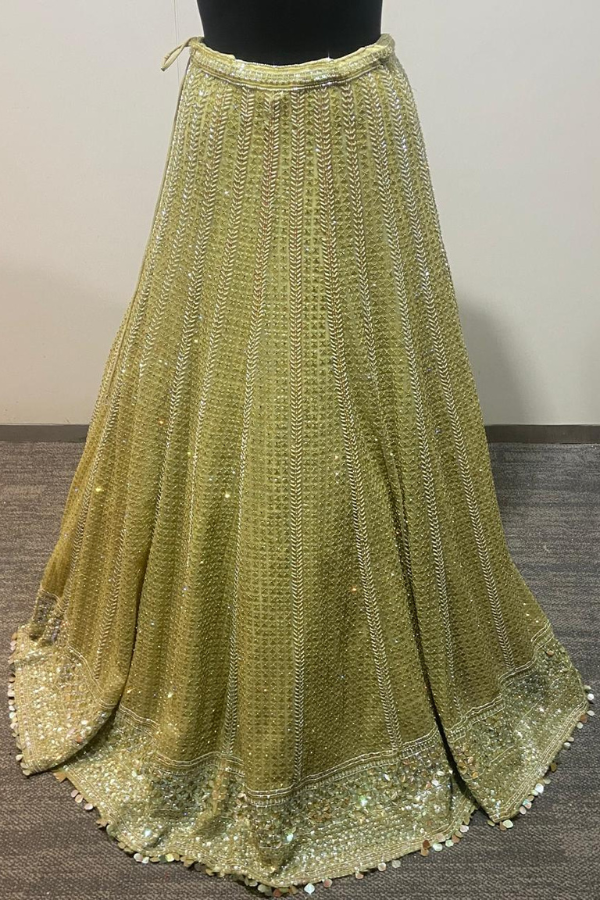 Lime Net Embroidered lehenga set