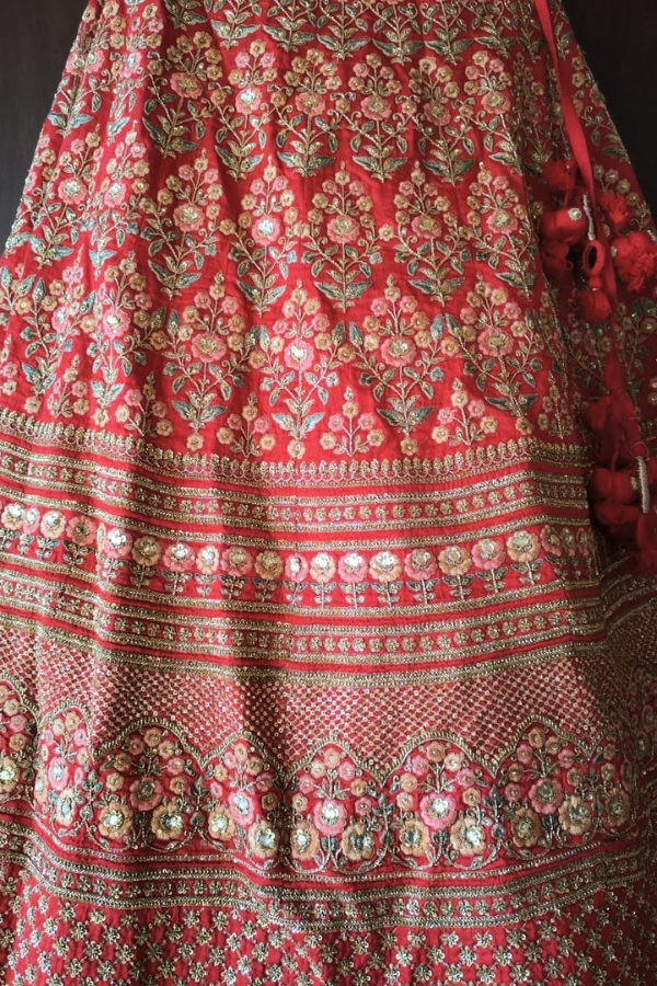 Sabyasachi red embroidered lehenga set