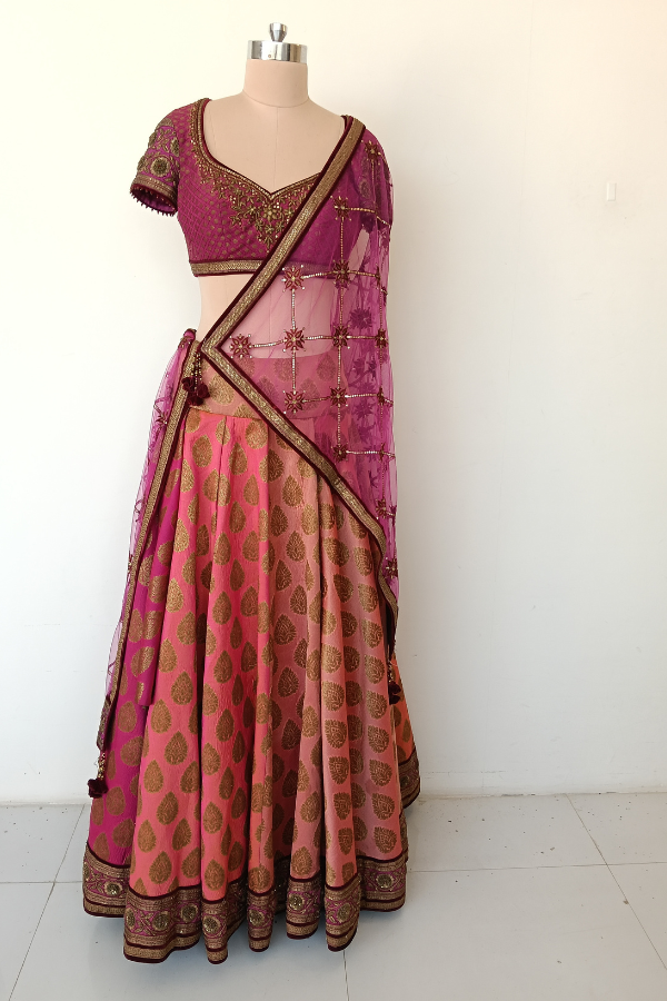 Rani Pink Brocade lehenga set