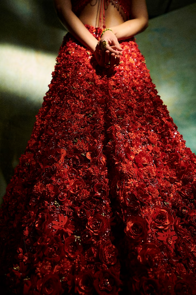 Seema gujral red 3D floral lehenga