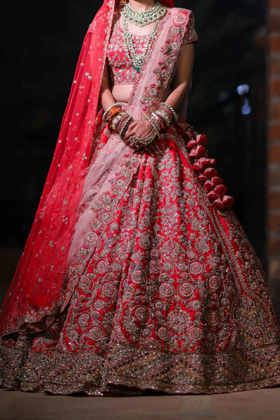 red embroidered lehenga