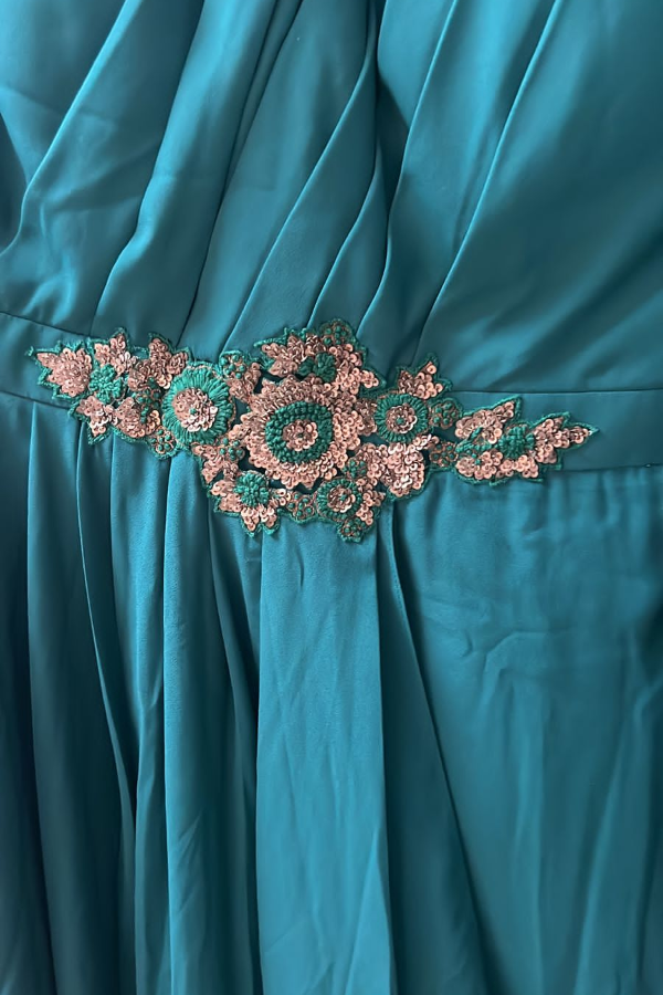 Turquoise Blue Sequined Solid Ethnic Maxi Dress – Swishchick